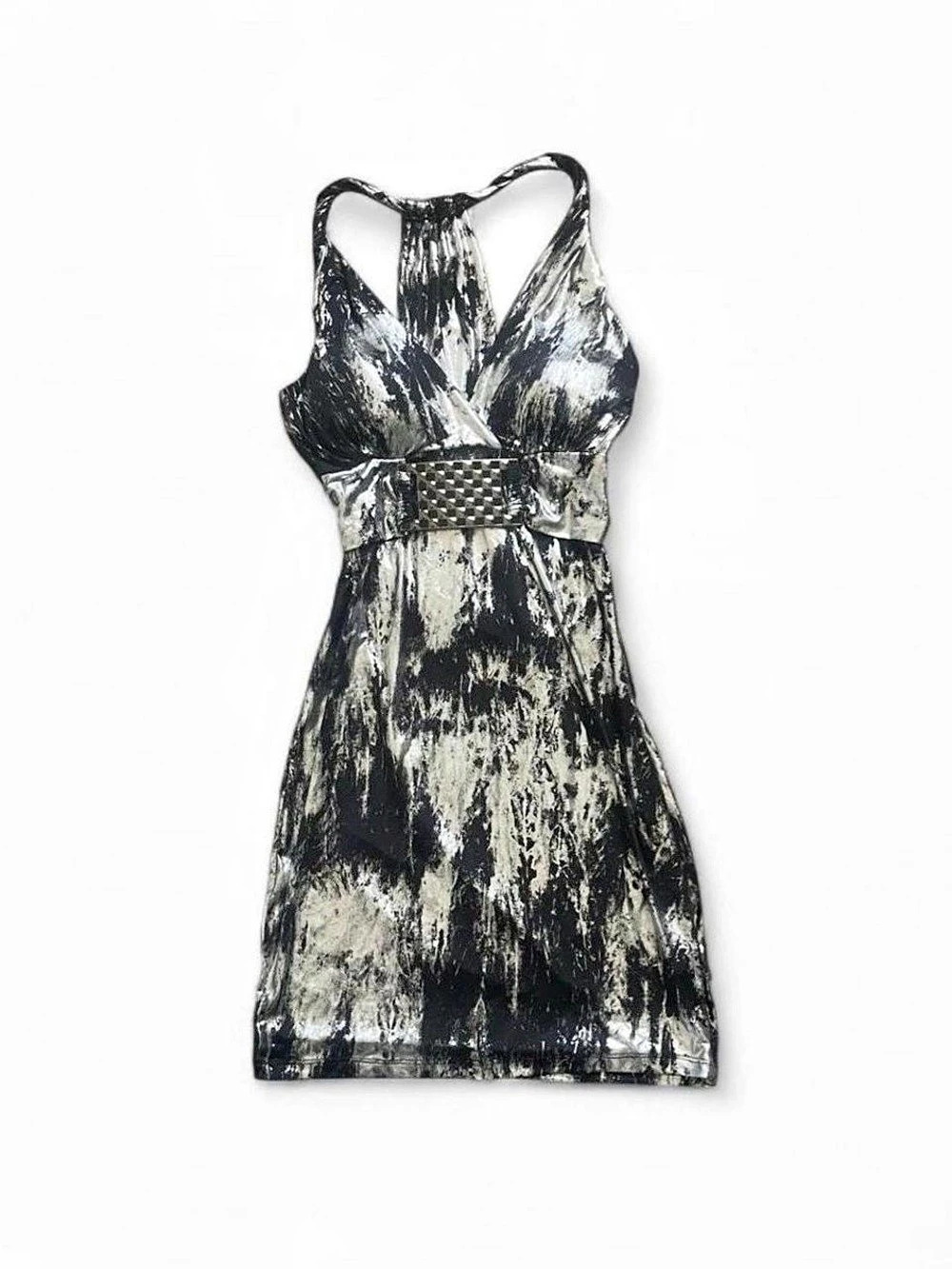 2000s Deadstock NWT Black & silver clubbing mini party y2k dress studded belt ha